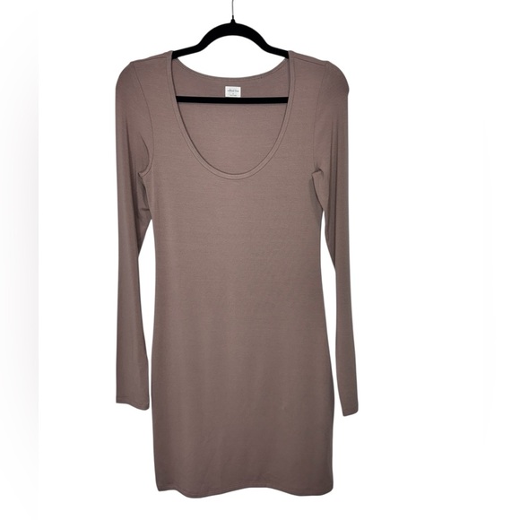 Aritzia Wilfred Free Long Sleeve  Bodycon Dress Taupe - Picture 2 of 8